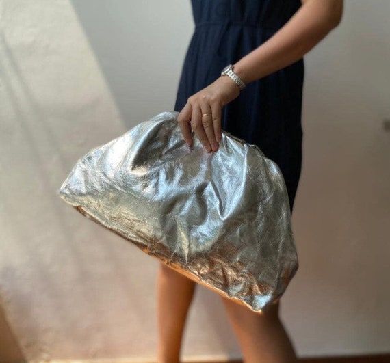 Silver Oversized Leather Clutch Oversized Dumpling Bag Cloud .