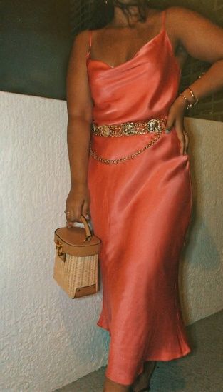 Slip dress with a gold chain belt #slipdress #miaminights #kritys .