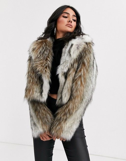 ASOS DESIGN vintage inspired faux fur coat in brown | ASOS | Warm .