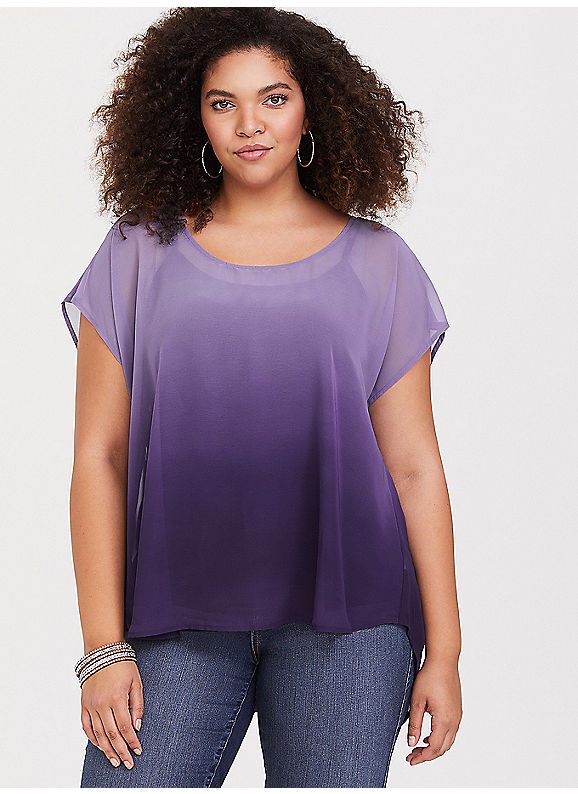 TORRID : Purple Sheer Ombre Chiffon Blouse | Plus size womens .