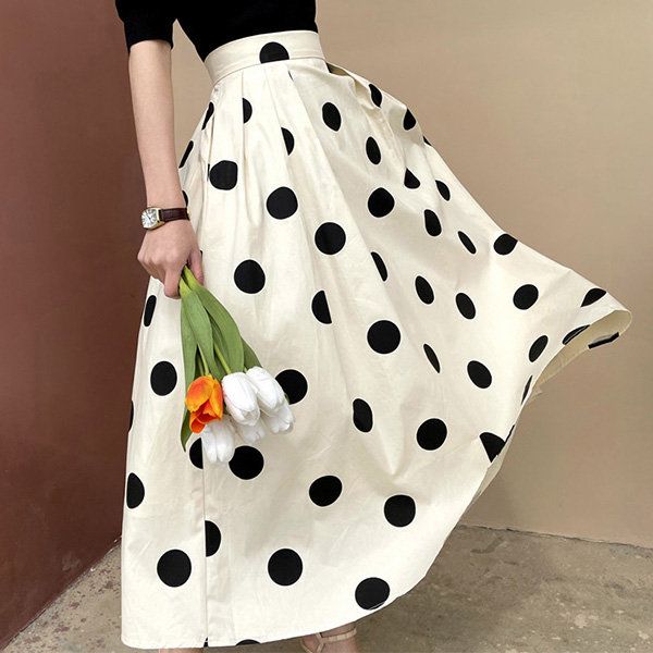 Polka Dot Skirt - Polyester - Apricot - White from Apollo Box .