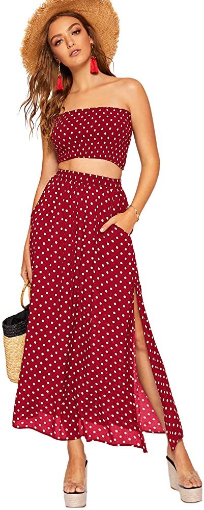 Floerns Women's Summer Printed 2 Piece Outfit Crop Tube Tops and .