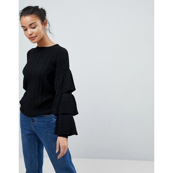 Fashion Union Cable Knit Sweater With Frill Sleeves (653.905 IDR .