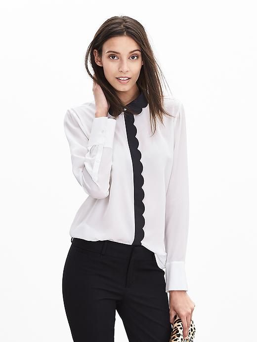 Scalloped White Silk Blouse | Banana Republic | White silk blouse .