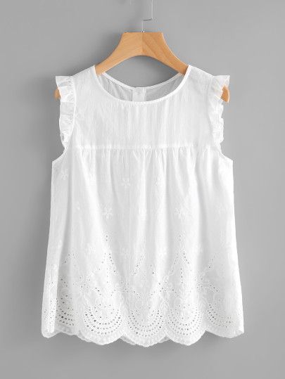 SHEIN Schiffy Eyelet Scallop Shell Top | Summer cotton tops .