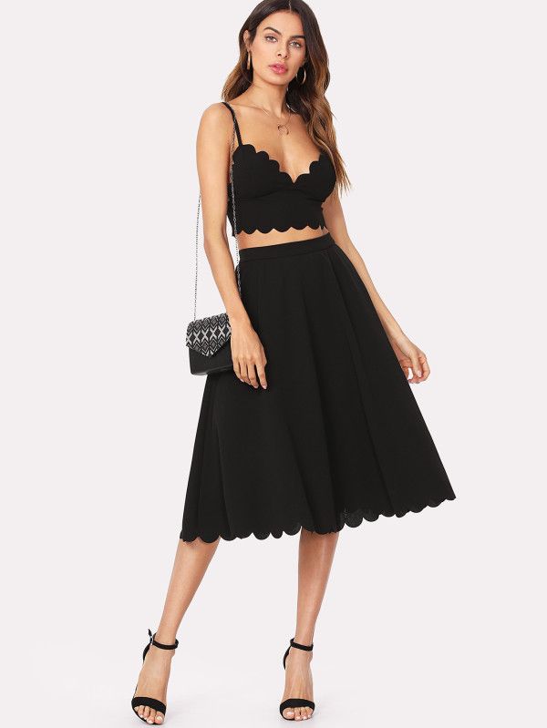 SHEIN Scallop Trim Bra Top And Skirt Set | Simple outfits, Skirt .