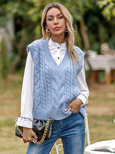 Cable Knit Sweater Vest Without Blouse | Kadın yelek, Giysiler, Yel