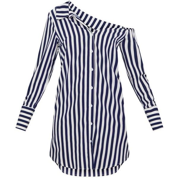 Striped Off the Shoulder Shirt Dress ($38) ❤ liked on Polyvore .