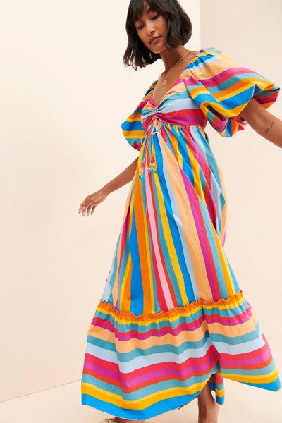 Striped Scarf Maxi Dress | Vibrant outfits, Tropical fashion, Maxi .