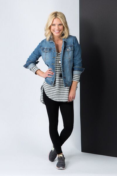 Stripes, leggings, Jean jacket & sneakers | Fashion, Elegant work .