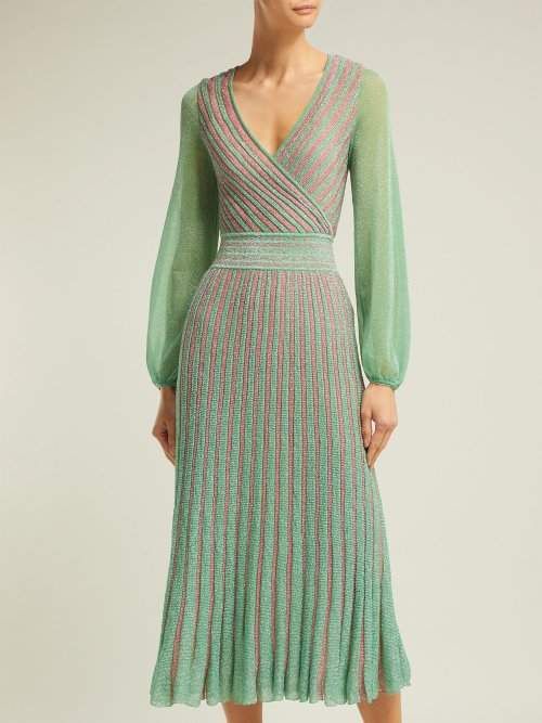 Missoni Metallic Striped Wrap Dress - Womens - Green Multi .