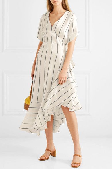 PAPER London | Asymmetric striped linen-blend wrap dress | NET-A .