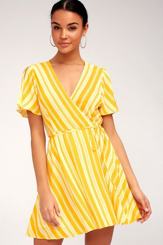 Sun Times Yellow Striped Wrap Dress | Wrap dress, Trendy dresses .