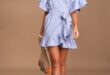 Out at Sea Blue Striped Ruffled Wrap Mini Dress | Mini wrap dress .