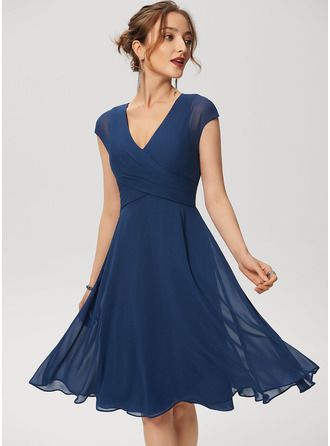 US$ 84.00] A-line V-Neck Knee-Length Chiffon Cocktail Dress With .