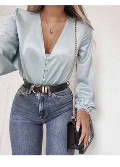 V neck Long Sleeve Top | Fashion, Fashion outfits, Cloth