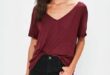 Burgundy Boyfriend V Neck T-Shirt #affiliatelink .