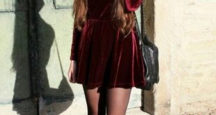 Women's Burgundy Velvet Skater Dress, Black Chunky Leather Ankle .