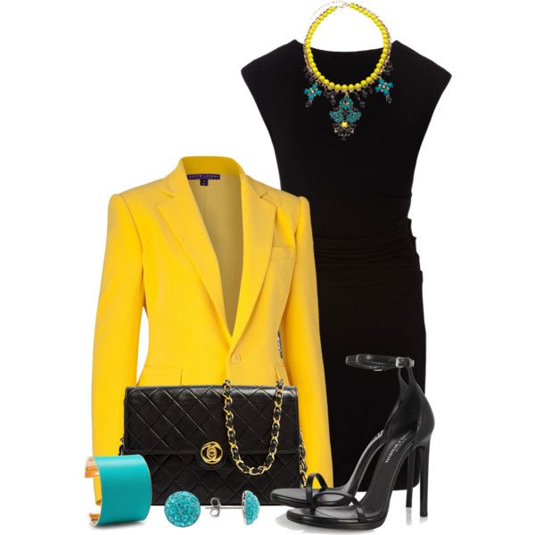 Black Dress and a Yellow Blazer | Yellow jacket outfit, Yellow .