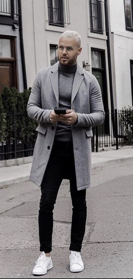 Men's grey coat | Winter outwear for Men | Black jeans men, Grey .