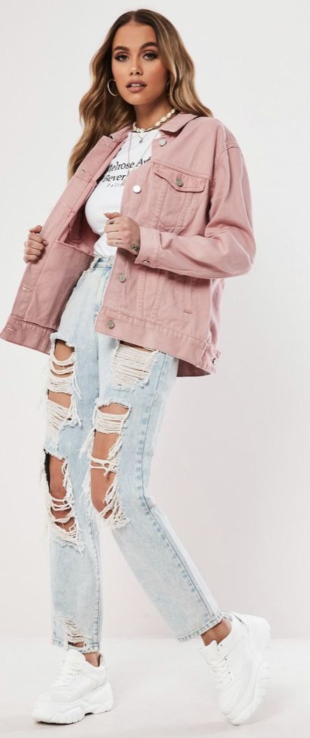 Casual Oversized Pink Denim Jacket | ♡ P I N T E R E S T .