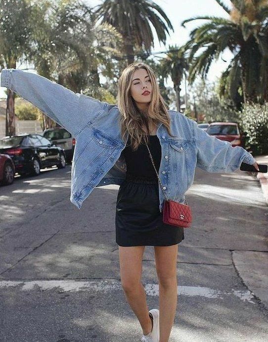Denim jacket outfit with short dress | Denim outfit for women .