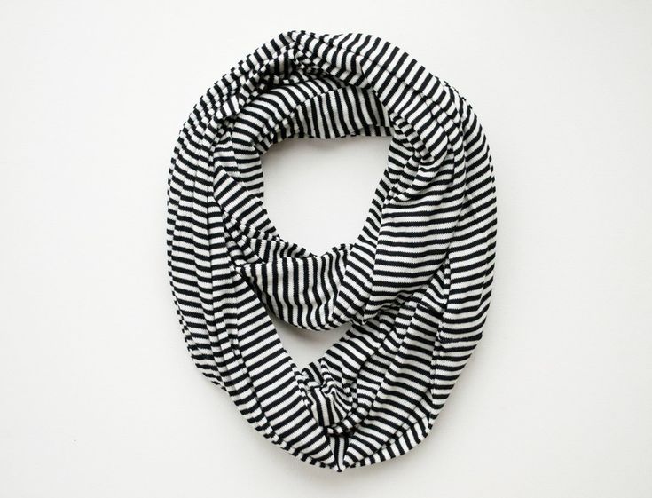 SALE Oversized Black White Striped Sweater Knit Infinity Scarf .
