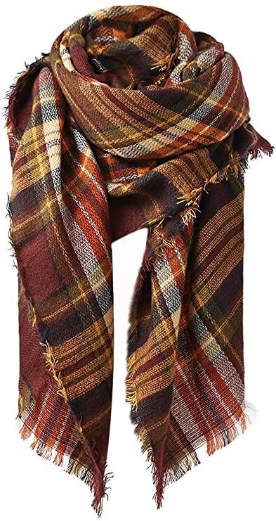 Women's Fall Winter Scarf Classic Tassel Plaid Scarf Warm Soft .