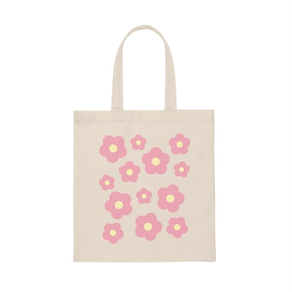 Pink Flower Canvas Tote Bag Danish Pastel Tote Beach Bag - Et