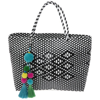 Black & White Woven Tote With Pom Pom Tassel | Hobby Lobby | 59399