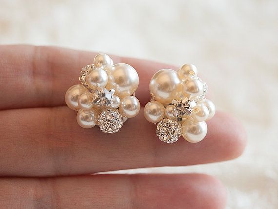 Pearl Cluster Wedding Earrings Bridal Stud Earrings - Etsy .