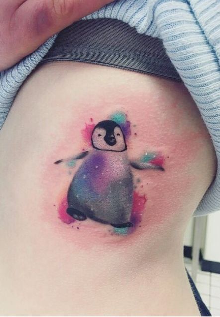 Watercolor penguin tattoo on the side | Penguin tattoo, Tattoos .