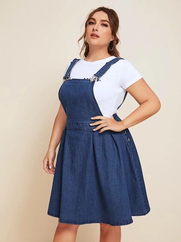 Plus Button Side Pinafore Denim Dress | Plus size pinafore dress .