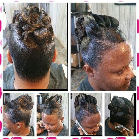 Pin Curl Updo | Black women updo hairstyles, Relaxed hair, Hair upd