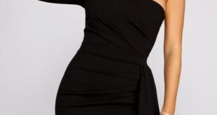 Emily One-Shoulder Pleated Asymmetric Mini Dress | Party dress .