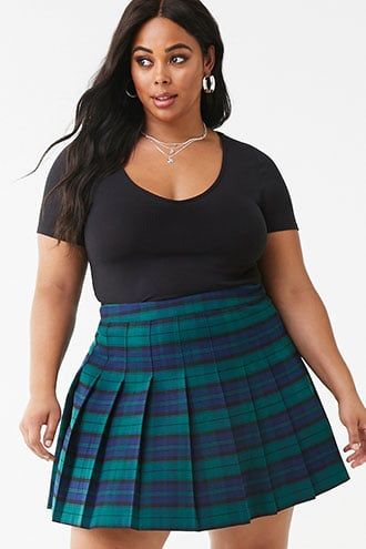 Plus Size Pleated Plaid Mini Skirt | Mini skirts, Plus size .