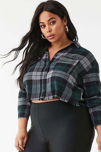 Plus Size Flannel Plaid Cropped Shirt | Plus size, Crop shirt .