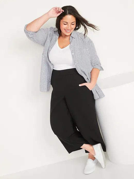 High-Waisted Linen-Blend Plus-Size Culotte Pants | Old Navy | Wide .