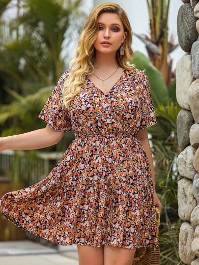 Plus Ditsy Floral Surplice Front Dress | Fashion, Fashion tops .