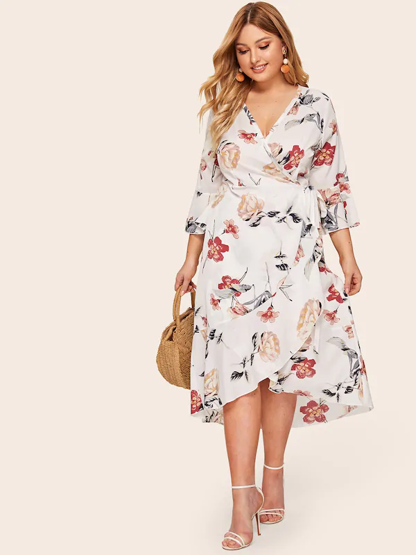 Plus Floral Print Surplice Front Tie Side Dress | Plus size .