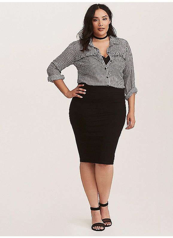 TORRID : Black Ponte Solid Ponte Pencil Skirt | Plus size pencil .