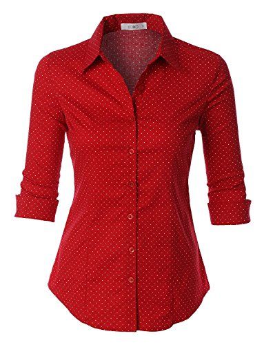 LE3NO Womens Tailored Polka Dots Button Down Shirt | Tailored .