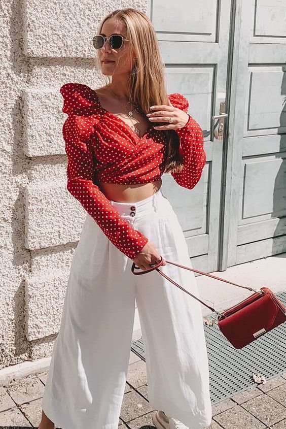 SHEIN Puff Sleeve Wrap Polka Dot Crop Top | Fashion, Fashion .