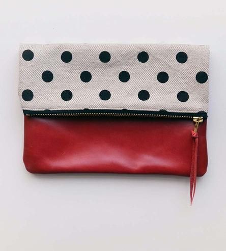 Red Polka Dot Canvas & Leather Foldover Clutch | Bags, Purses and .