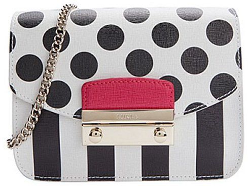 Furla black and white polka dot leather 'Julia' mini crossbody .