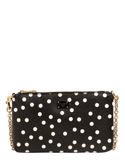 Dolce & Gabbana Polka Dot Printed Faux Leather Clutch, Black/white .