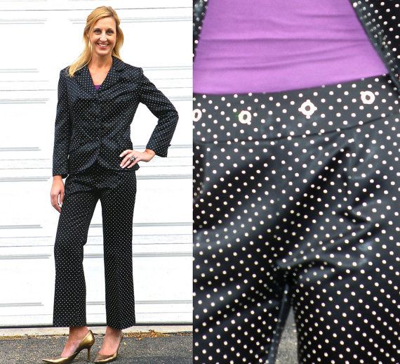 HOLD 1960s 70s Polka Dot Pant Suit Slim Fit Pants and Jacket .