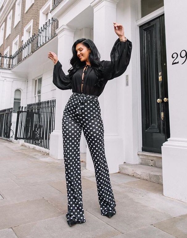 Polka dot outfit | Polka dots outfit, Black and white pants, Outfi