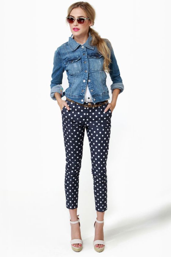 Bumper Cropped Blue Polka Dot Pants | Polka dot pants, Polka dots .