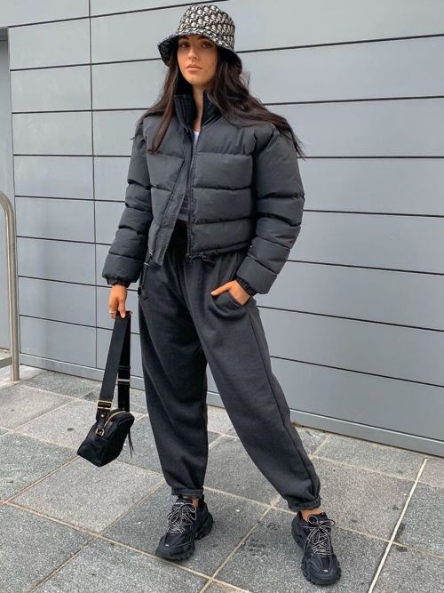 Emilia PVC Leather Cropped Puffer Jacket In Black | vivichi.co.uk .